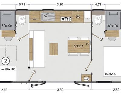 3 chambres, 2 salles d'eau, 2 wc, climatistion